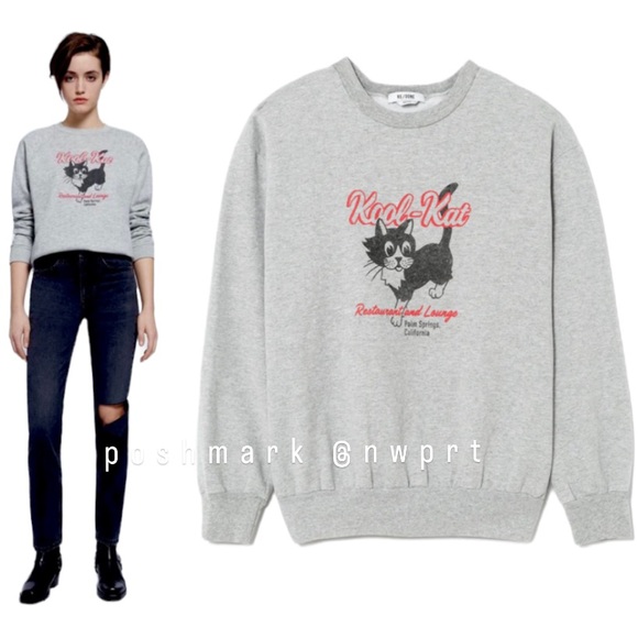 Re/Done Tops - RE/DONE 🐈‍⬛ Kool Kat Oversized Sweatshirt Pullover Dark Grey XS S